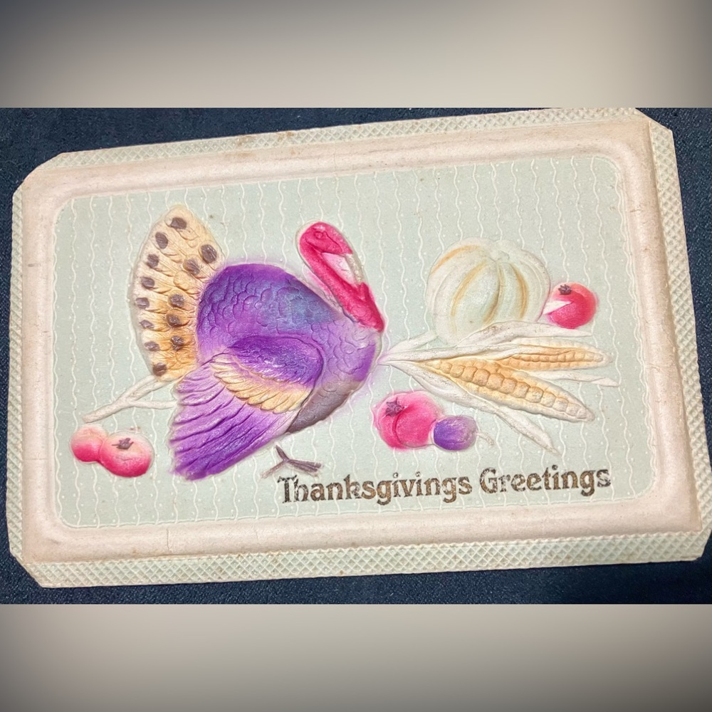 Antique 1914 Thanksgiving Postcard Embossed with a Turkey Used